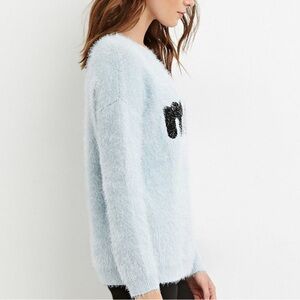 Forever 21 light Blue Graphic Fuzzy sweater size M preowned